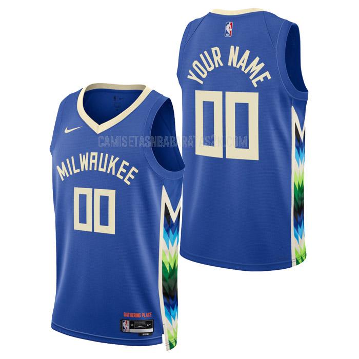 camiseta milwaukee bucks de la custom hombre azul city edition 2023