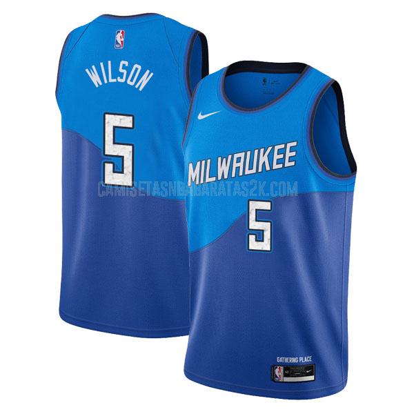 camiseta milwaukee bucks de la d. j. wilson 5 hombres azul city edition 2020-21