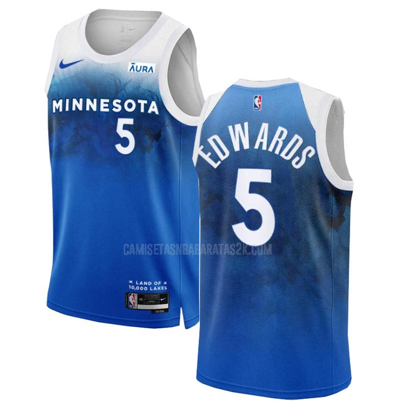 camiseta minnesota timberwolves de la anthony edwards 5 hombre azul city edition 2023-24