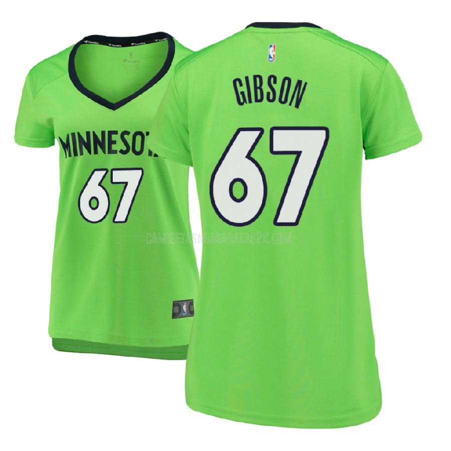 camiseta minnesota timberwolves de la taj gibson 67 mujer verde statement 2017-18