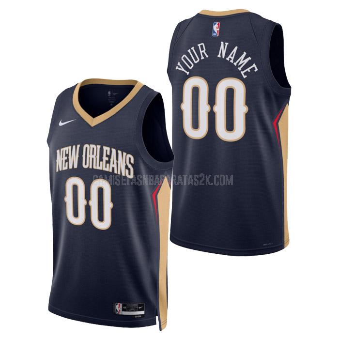 camiseta new orleans pelicans de la custom hombre azul marino icon edition 2023