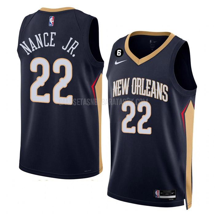camiseta new orleans pelicans de la larry nance jr 22 hombres azul marino icon edition 2022-23