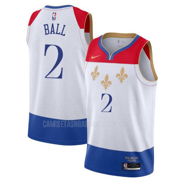 camiseta new orleans pelicans de la lonzo ball 2 hombres blanco city edition 2020-21