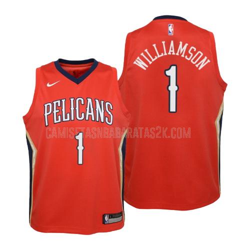camiseta new orleans pelicans de la zion williamson 1 niños rojo statement