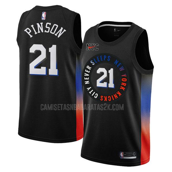 camiseta new york knicks de la theo pinson 21 hombres negro city edition 2020-21