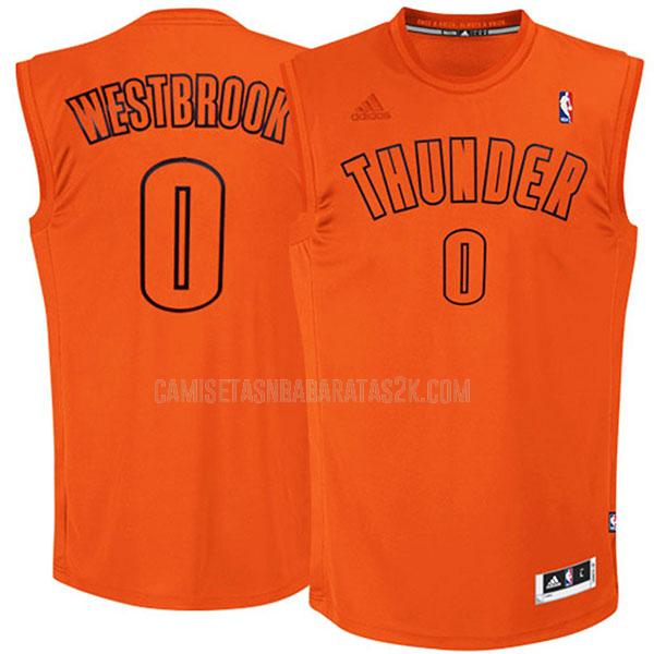 camiseta oklahoma city thunder de la russell westbrook 0 hombres naranja corte de invierno