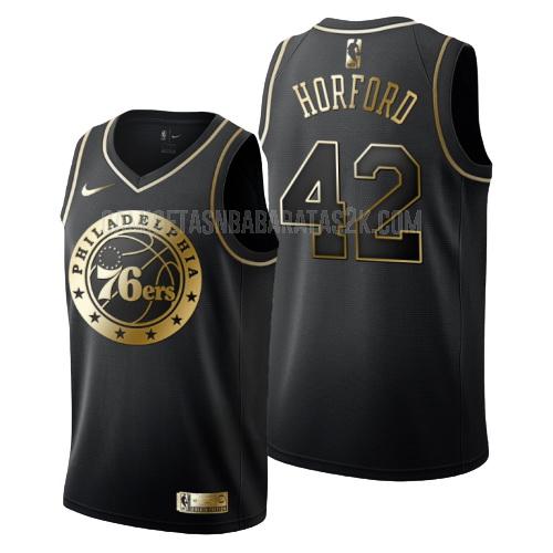 camiseta philadelphia 76ers de la al horford 42 hombres negro edición dorada