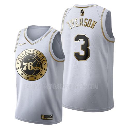camiseta philadelphia 76ers de la allen iverson 3 hombres blanco edición dorada