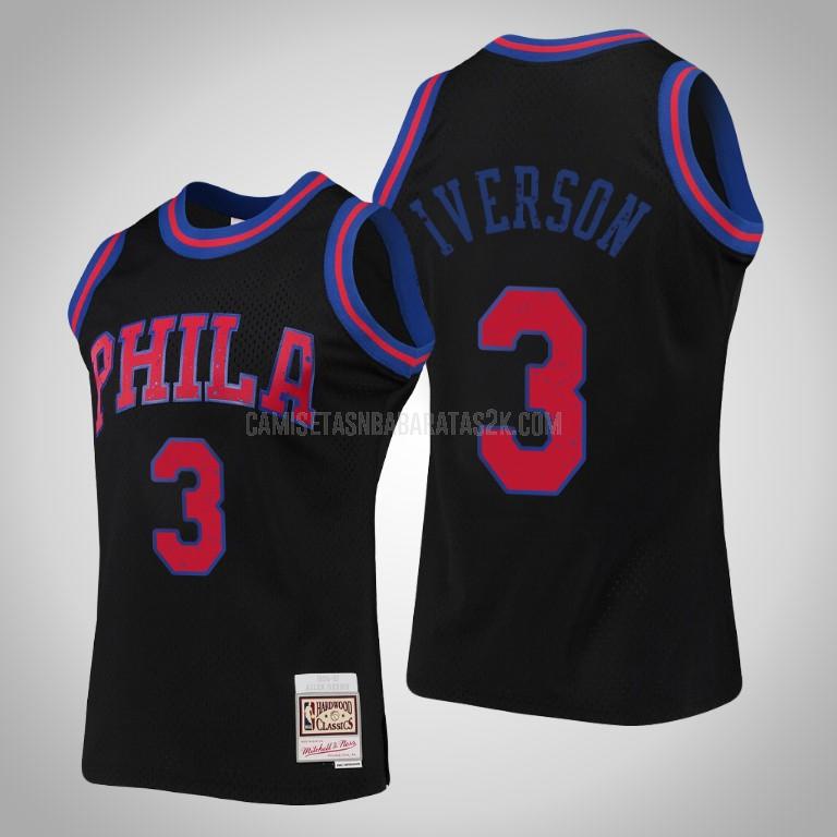camiseta philadelphia 76ers de la allen iverson 3 hombres negro colección de anillos