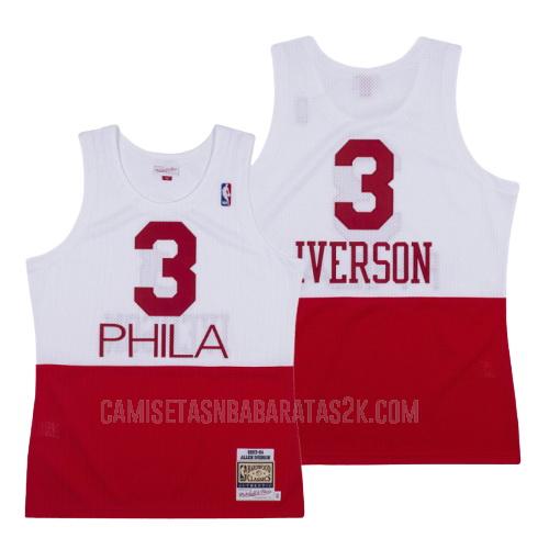 camiseta philadelphia 76ers de la allen iverson 3 hombres rojo blanco hardwood classics