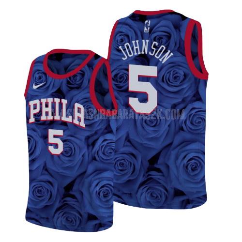 camiseta philadelphia 76ers de la amir johnson 5 hombres azul flor rosa