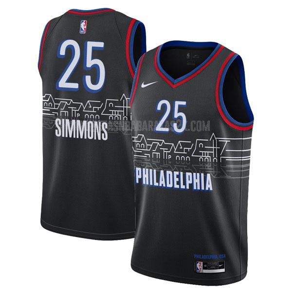 camiseta philadelphia 76ers de la ben simmons 25 hombres negro city edition 2020-21