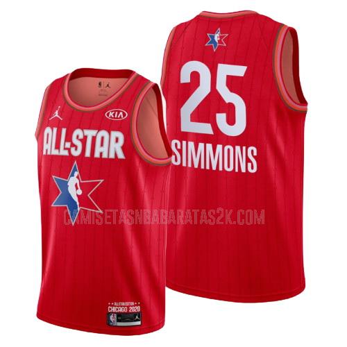 camiseta philadelphia 76ers de la ben simmons 25 hombres rojo nba all-star 2020