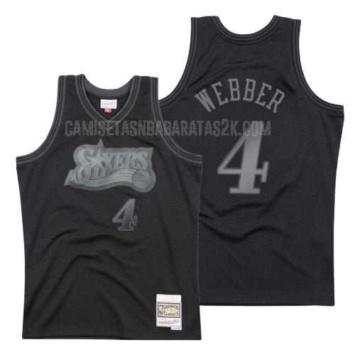 camiseta philadelphia 76ers de la chris webber 4 hombres negro hardwood classics