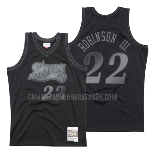 camiseta philadelphia 76ers de la glenn robinson iii 22 hombres negro hardwood classics
