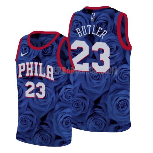 camiseta philadelphia 76ers de la jimmy butler 23 hombres azul flor rosa