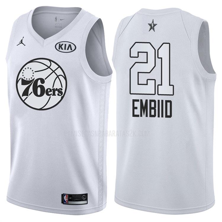 camiseta philadelphia 76ers de la joel embiid 21 hombres blanco nba all-star 2018