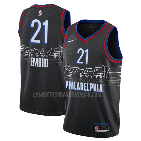 camiseta philadelphia 76ers de la joel embiid 21 hombres negro city edition 2020-21