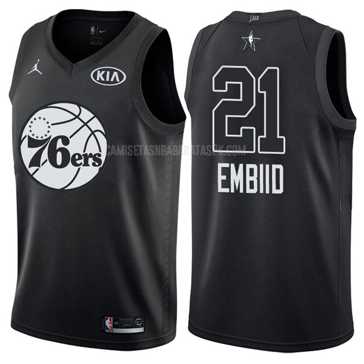 camiseta philadelphia 76ers de la joel embiid 21 hombres negro nba all-star 2018