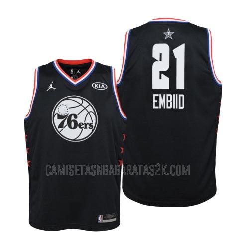 camiseta philadelphia 76ers de la joel embiid 21 niños negro nba all-star 2019