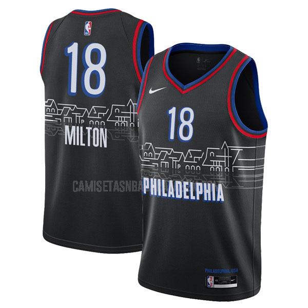 camiseta philadelphia 76ers de la shake milton 18 hombres negro city edition 2020-21