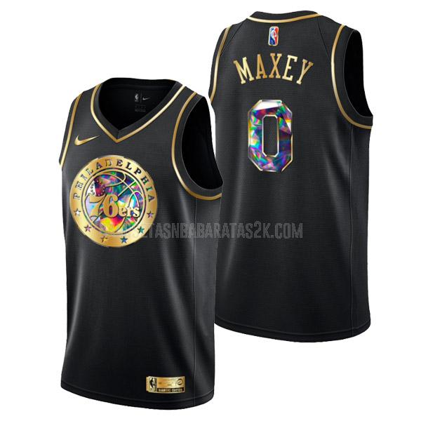 camiseta philadelphia 76ers de la tyrese maxey 0 hombres negro golden edition diamond logo 2022