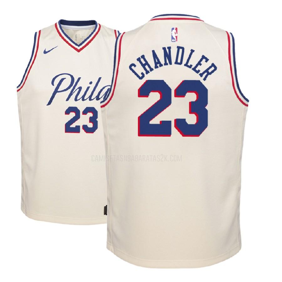 camiseta philadelphia 76ers de la wilson chandler 23 niños color crema edición city 2018-19