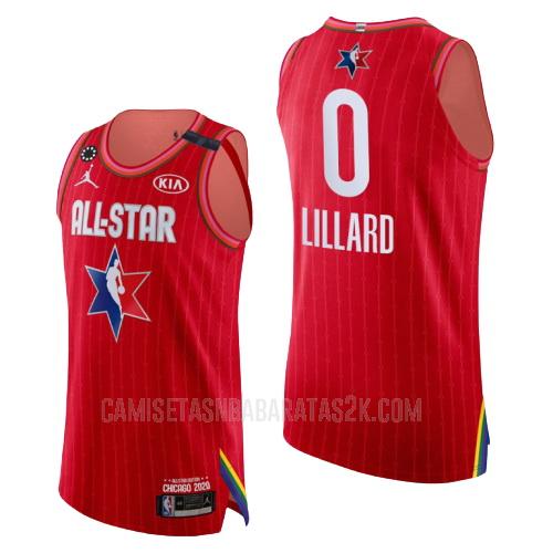camiseta portland trail blazers de la damian lillard 0 hombres rojo nba all-star 2020