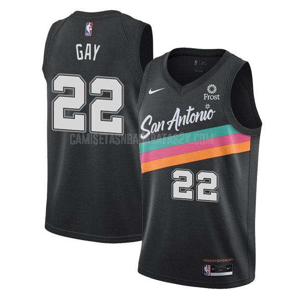 camiseta san antonio spurs de la rudy gay 22 hombres negro city edition 2020-21