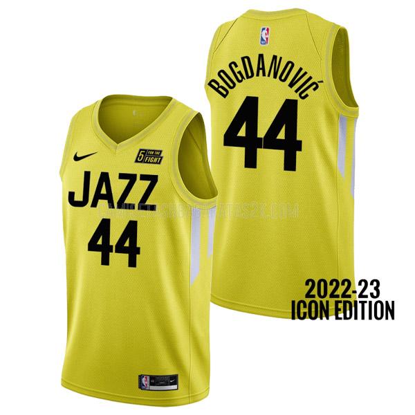 camiseta utah jazz de la bojan bogdanovic 44 hombres amarillo icon edition 2022-23
