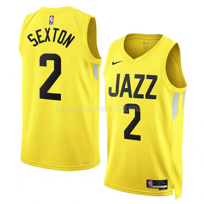 camiseta utah jazz de la collin sexton 2 hombres amarillo icon edition 2022-23