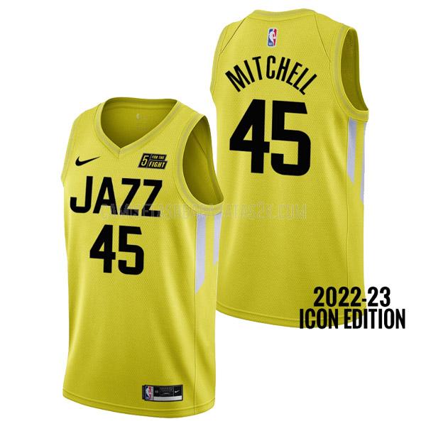 camiseta utah jazz de la donovan mitchell 45 hombres amarillo icon edition 2022-23