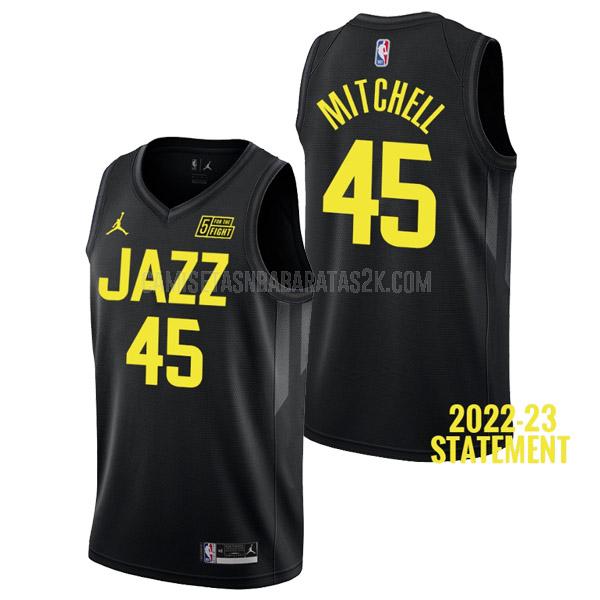 camiseta utah jazz de la donovan mitchell 45 hombres negro statement edition 2022-23