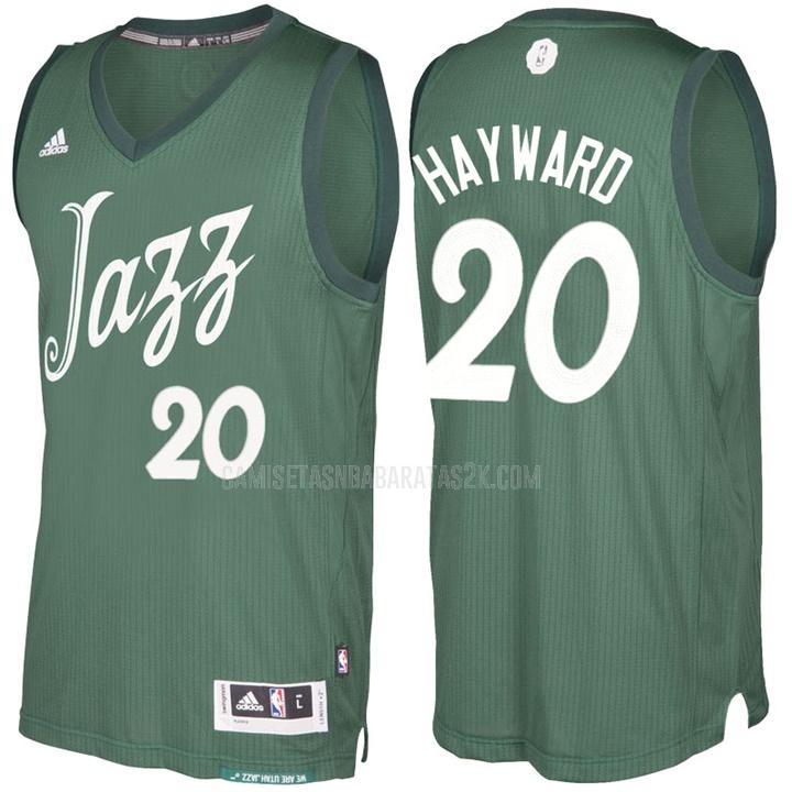 camiseta utah jazz de la gordon hayward 20 hombres verde día de navidad 2016-17