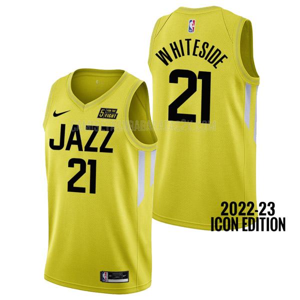 camiseta utah jazz de la hassan whiteside 21 hombres amarillo icon edition 2022-23