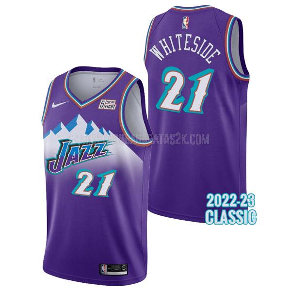 camiseta utah jazz de la hassan whiteside 21 hombres violeta classic edition 2022-23
