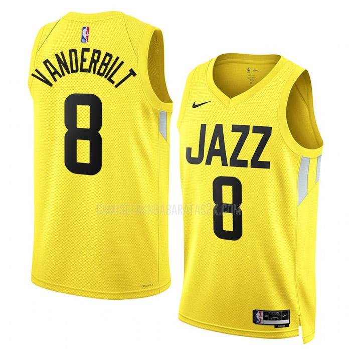 camiseta utah jazz de la jarred vanderbilt 8 hombres amarillo icon edition 2022-23
