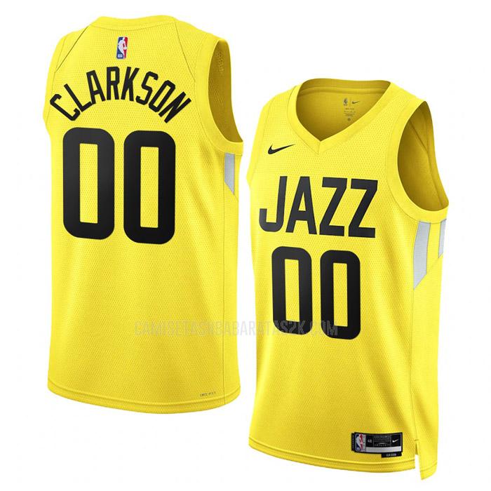 camiseta utah jazz de la jordan clarkson 0 hombres amarillo icon edition 2022-23