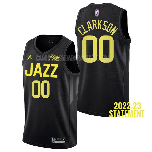 camiseta utah jazz de la jordan clarkson 0 hombres negro statement edition 2022-23