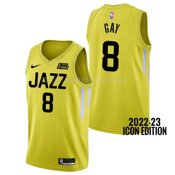 camiseta utah jazz de la rudy gay 8 hombres amarillo icon edition 2022-23
