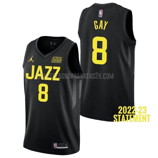camiseta utah jazz de la rudy gay 8 hombres negro statement edition 2022-23
