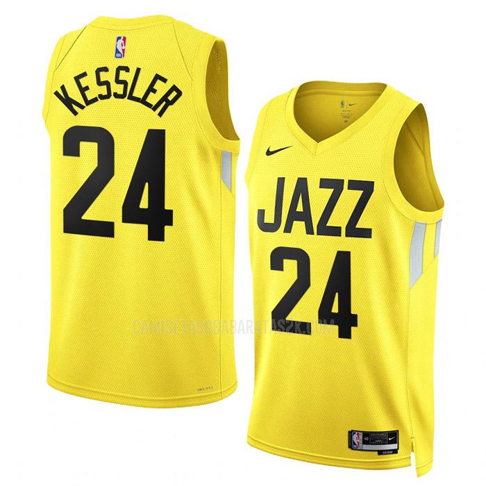 camiseta utah jazz de la walker kessler 24 hombres amarillo icon edition 2022-23