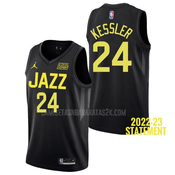 camiseta utah jazz de la walker kessler 24 hombres negro statement edition 2022-23